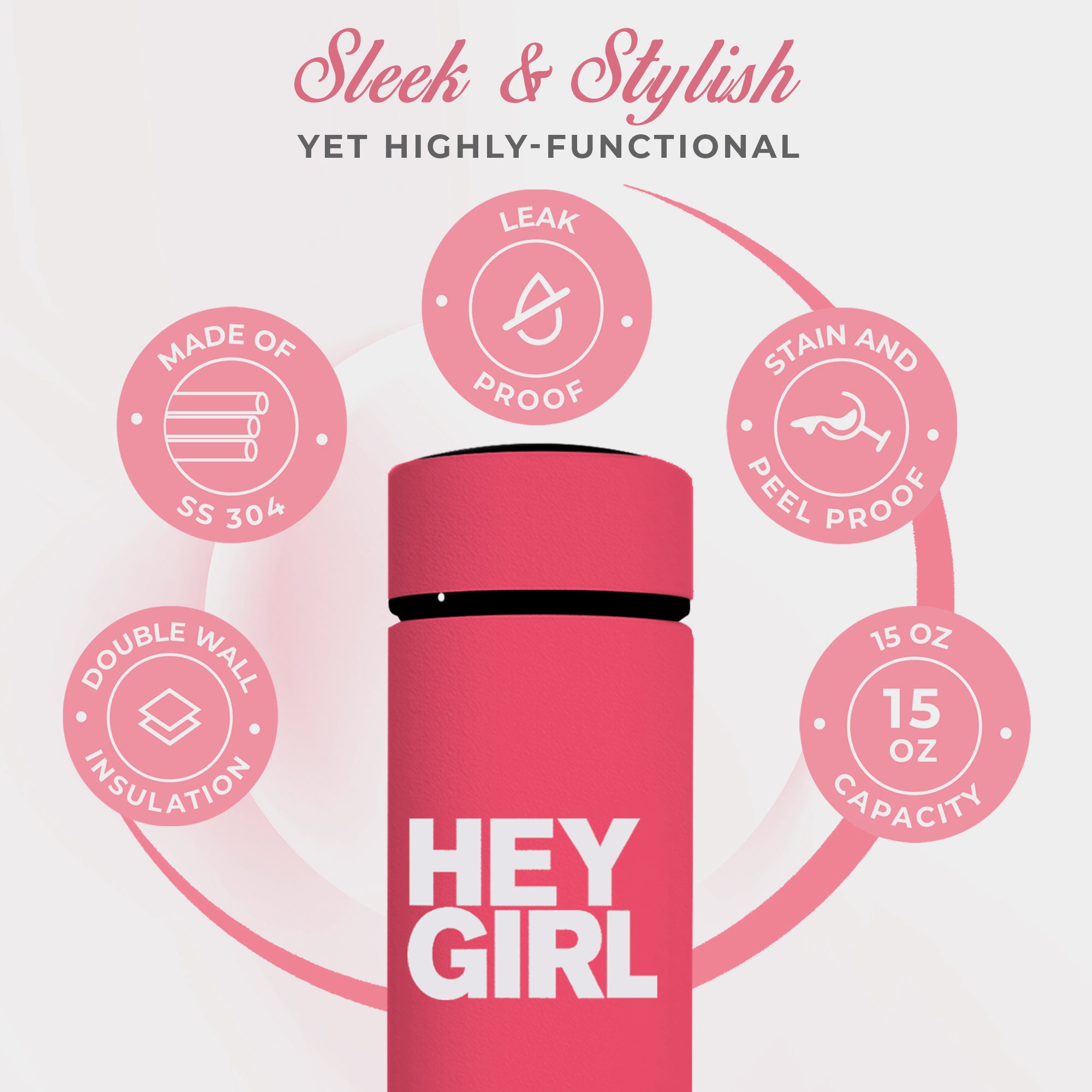 Tea Infuser Bottle - Travel Tea Tumbler Herbal Loose Leaf Tea, 15oz 450ml - Hot Pink