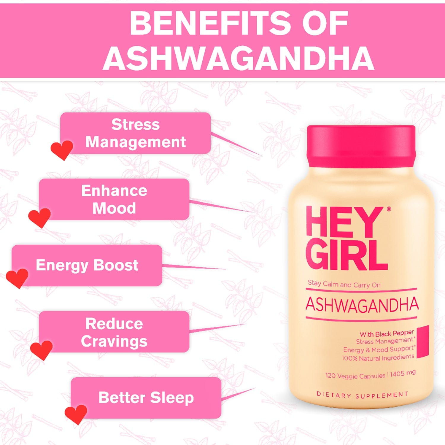 Hey Girl Ashwagandha 1405mg Root Powder Organic Black Pepper 120 Pills Pure Ashwagandha Powder Root Extract Capsules Mood Enhancer Stress Relief Thyroid Support