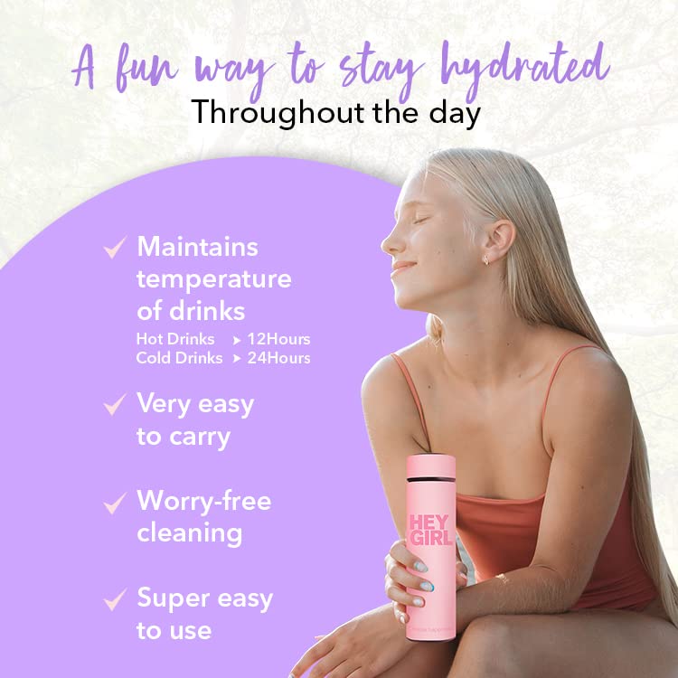 Hey Girl Tea Infuser Bottle Insulated Tea Bottle Loose Leaf Tea Thermos Tea Tumbler Tea Diffuser Portable Travel Tea Mug Infused Water Tea Gifts for Women Light Pink
