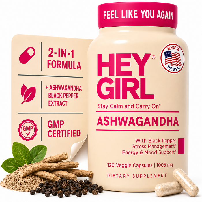 Hey Girl Ashwagandha Capsules - Stress, Mood & Calm Support (120 Veggie Capsules)