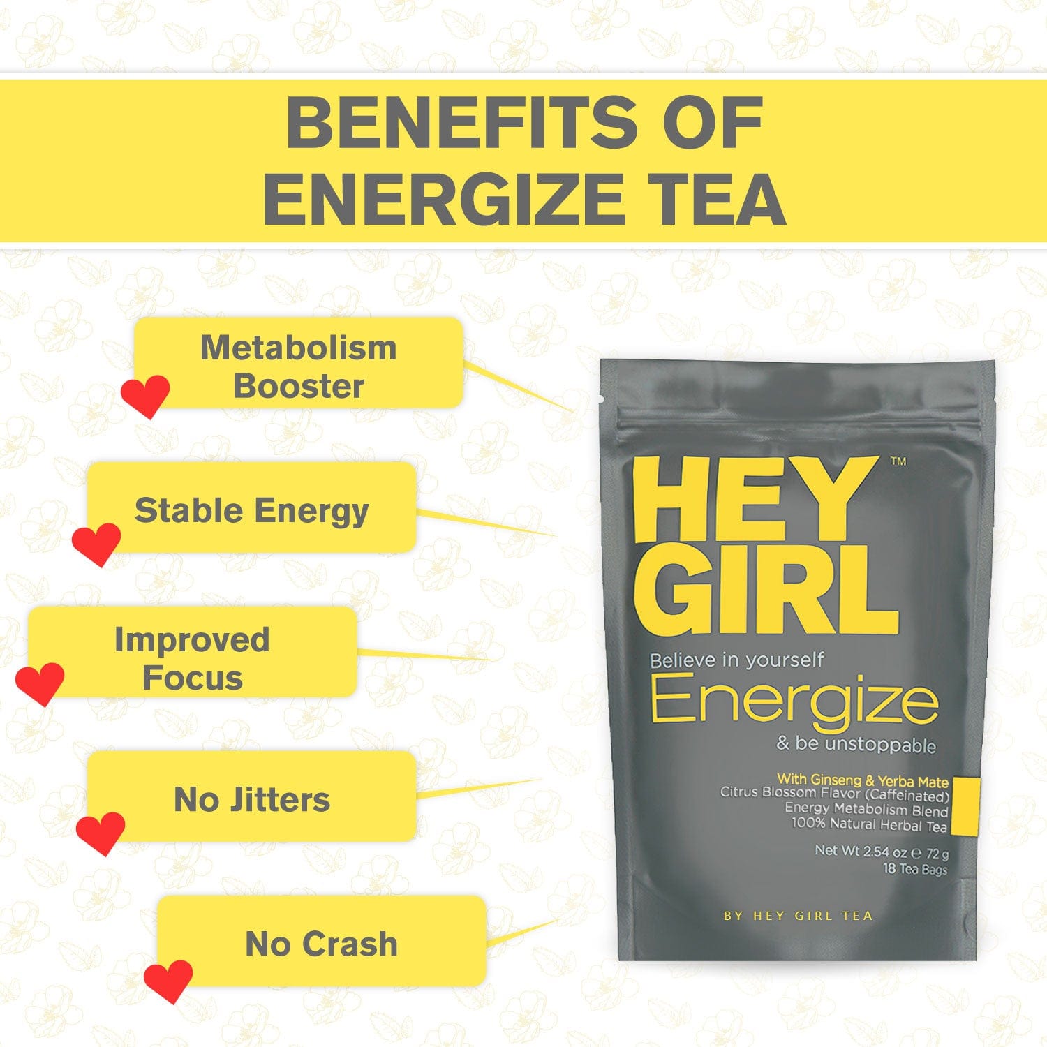 Energize Caffeine Blend Citrus Blossom Naturally caffeinated herbal and tea blend to stay alert and energized