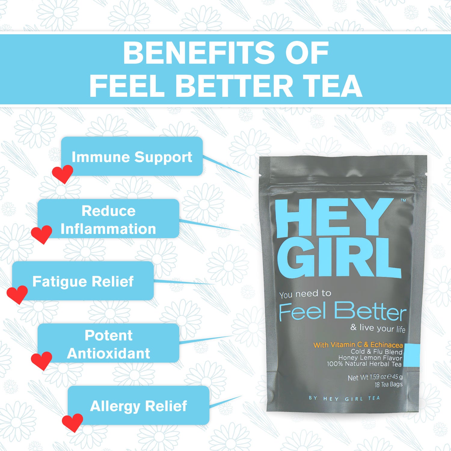 Feel Better Herbal Tea Bags Get Well Soon Gifts for Women Sick Care Package Immune Support Elderberry Tea Ginger Echinacea Ginseng Vitamin C Caffeine Free